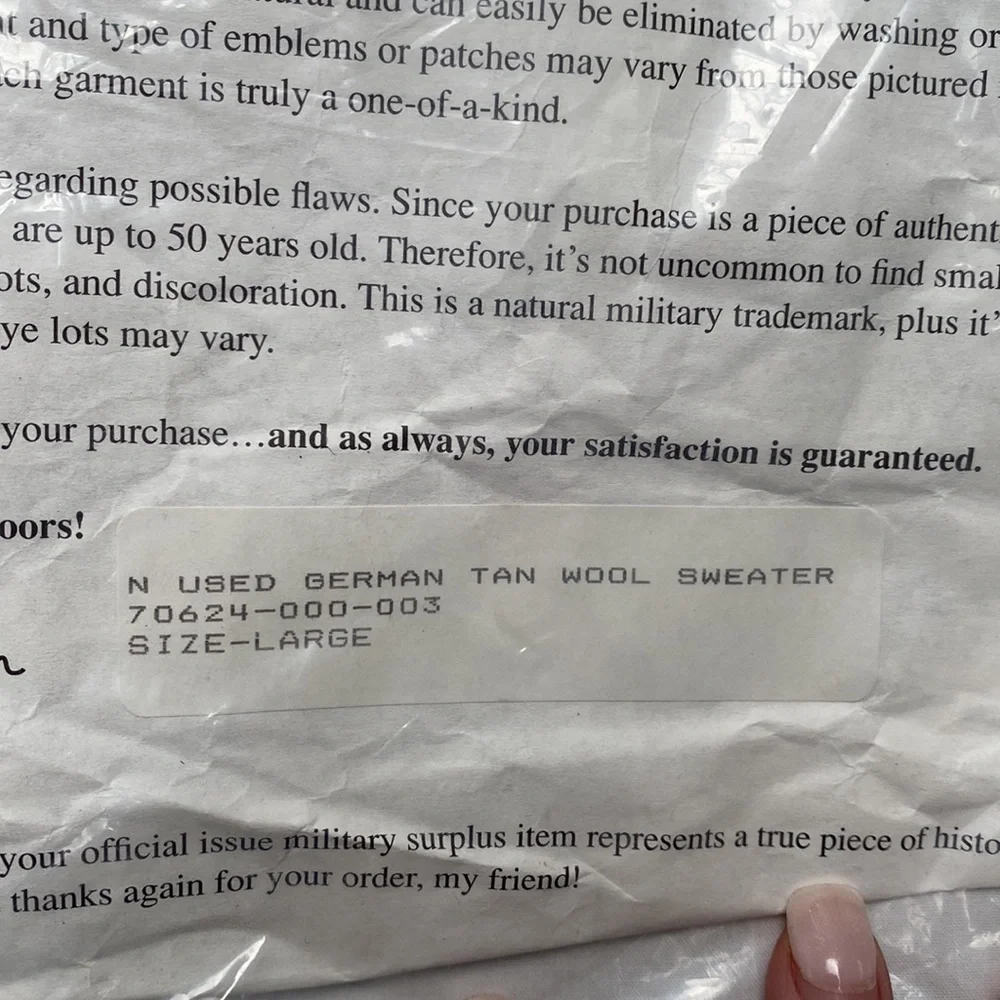 Military Grade, Tan Wool Sweater, New In Bag - Size L - Picture 5 of 5